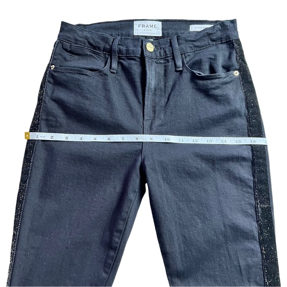 FRAME Le High Skinny Velvet Tux Raw Hem Jeans Noir Size 26 - Picture 12 of 17